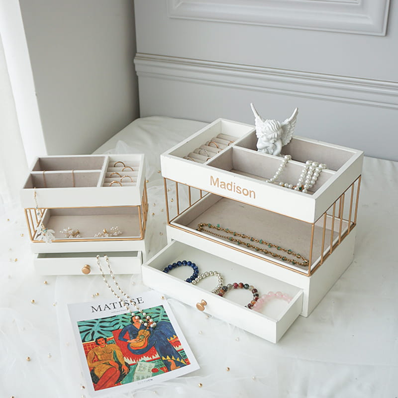 多機能ベルベットジュエリーボックスオーガナイザーアクリルジュエリーボックスイヤリング用3つの引き出し付きバングルブレスレットネックレスリング収納