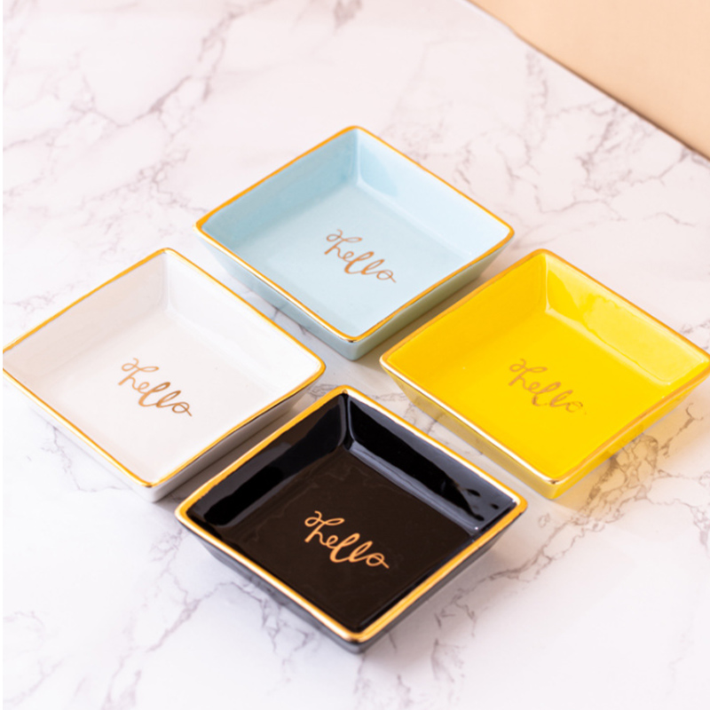 セラミックリングディッシュトレイ装飾セラミックスクエア装身具ジュエリーホルダーディッシュ